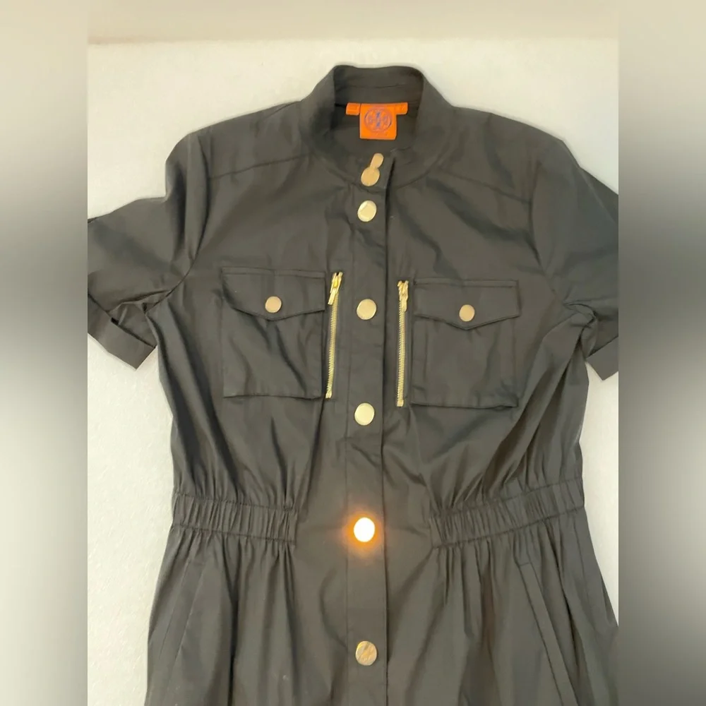 TORY BURCH Black with Gold Snap Buttons Shirtdress Dress Sz 6 Small - Picture 3 of 8